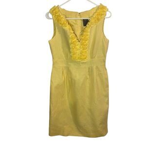 Taylor Dress Womens Size 6 Yellow Linen Ruffled Sheath Sleeveless Party Feminine